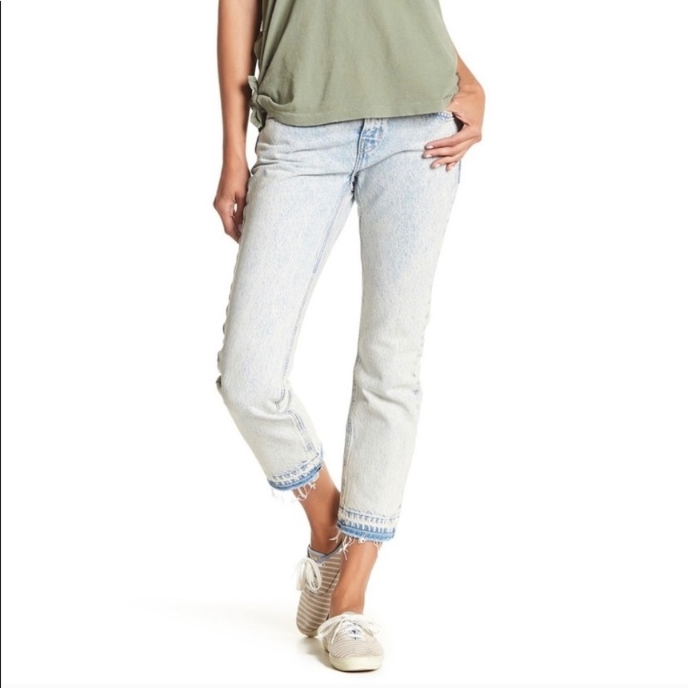 Current/Elliot Acid-Washed Cropped Jeans